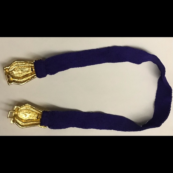 Designer Purple Knit Belt Gold Color Enamel on Both Parts of Buckle 31 7/8” Long - Picture 6 of 16